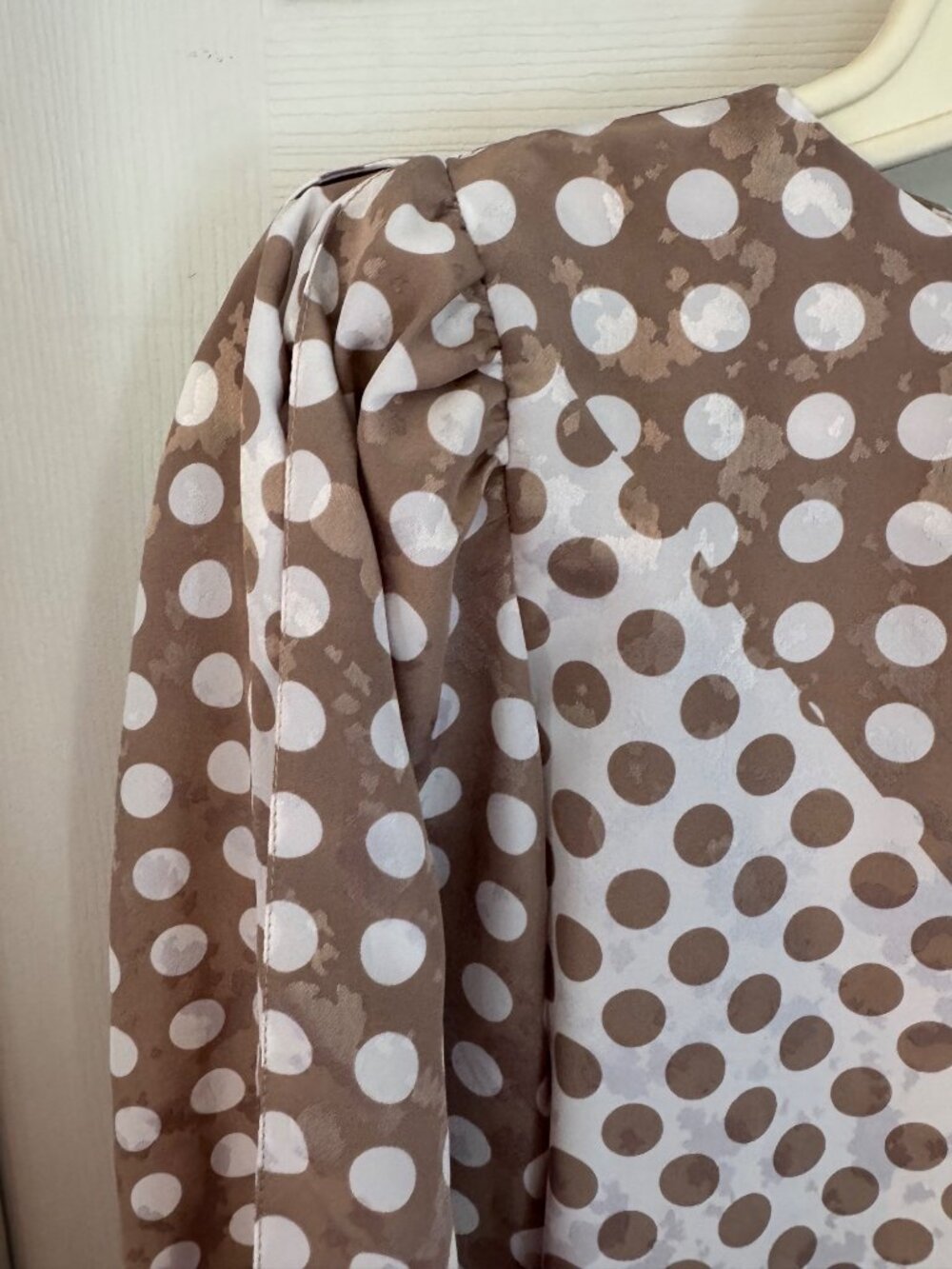 Vintage Hal Ferman Polka Dot Set Top Blouse Midi Skirt 8 Brown White Union Made - Picture 11 of 16